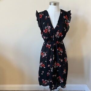 Rebecca Taylor margurte floral 100% silk dress black 26225